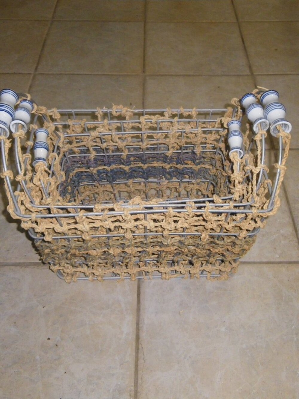 3 Wire & Rope Rigid Basket Set w/ Earthenware Handles - Picture 5 of 5